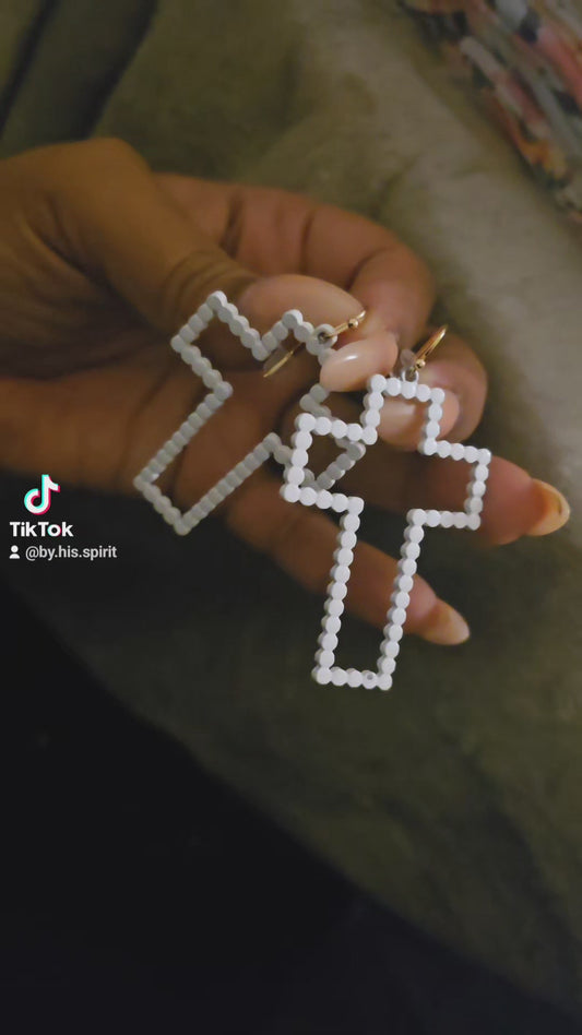White Cross Earrings